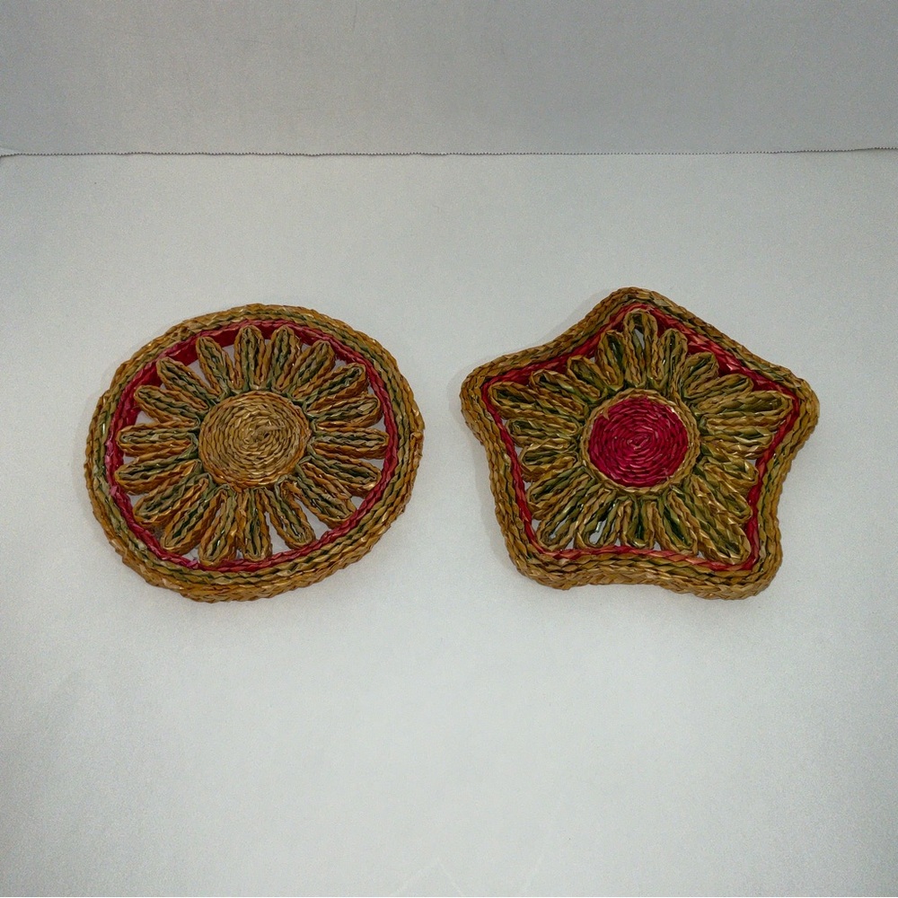 Woven Wicker Trivet Vintage Rattan Raffia Hot Pads Pot Holders Made in Korea
